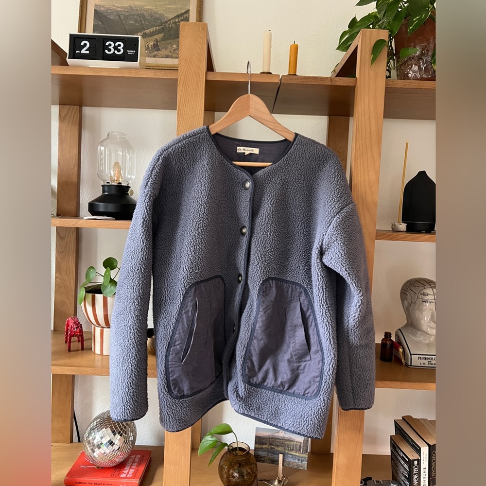 Madewell fleece button up sweater.